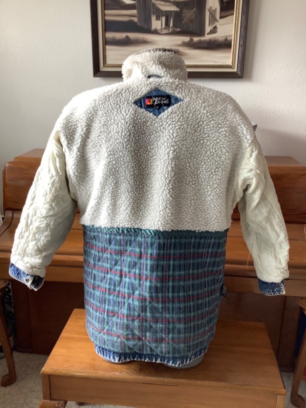 Vintage Andy Johns Woman’s ACID WASH Denim JACKET Size Medium Sherpa CHORE COAT - Picture 9 of 13